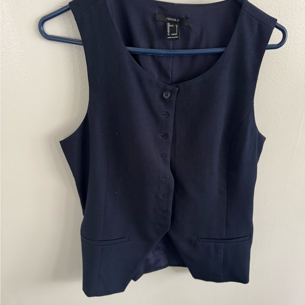 Forever 21 Dark Navy Sleeveless Button Vest